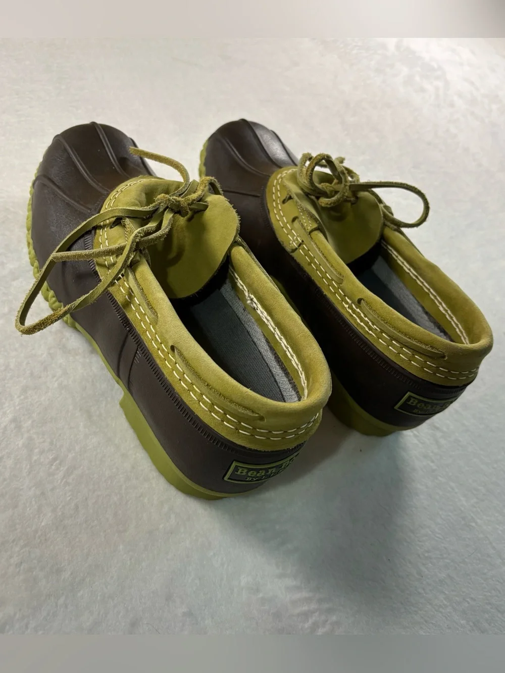 L.L. Bean Olive and Brown Waterproof Lace-Up Duck Shoes